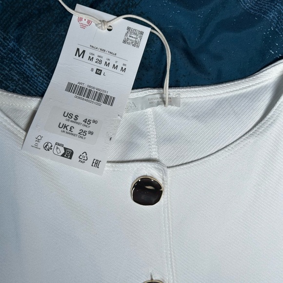 Zara White Top with Gold Button V neck vest size M - Picture 10 of 11
